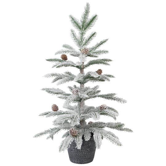 Northlight 24.75" Unlit Flocked Potted Snowy Christmas Tree with Pinecones in Green | Michaels®